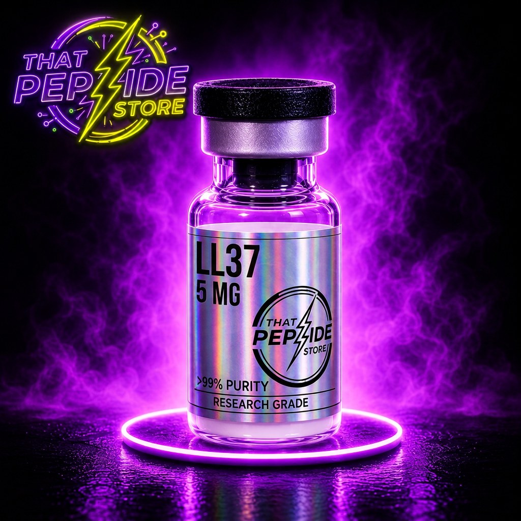 LL37 5mg research peptide vial — lyophilized powder, ≥99% HPLC purity, third-party COA available. For research use only.