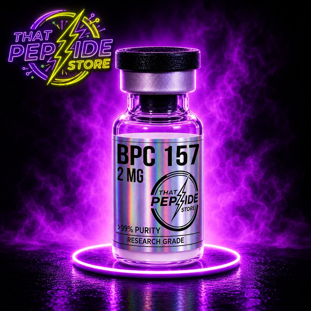 BPC-157 2mg research peptide vial — lyophilized powder, ≥99% HPLC purity, third-party COA available. For research use only.