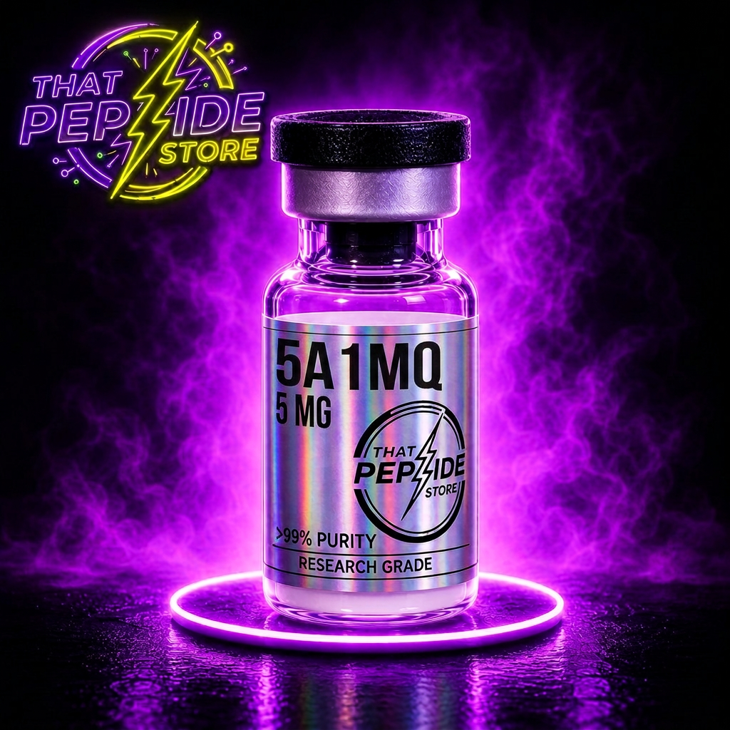 5-amino-1mq 5mg research peptide vial — lyophilized powder, ≥99% HPLC purity, third-party COA available. For research use only.