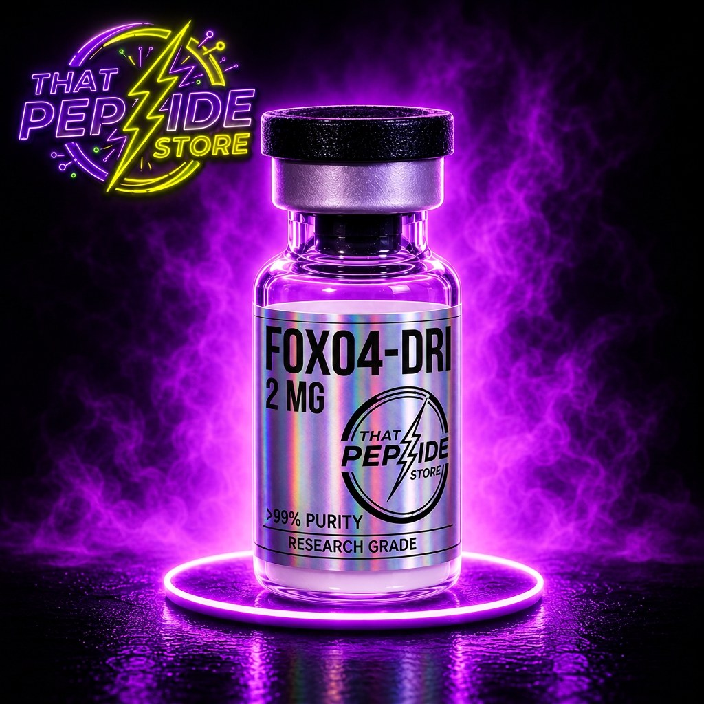 FOXO4-DRI 2mg research peptide vial — lyophilized powder, ≥99% HPLC purity, third-party COA available. For research use only.